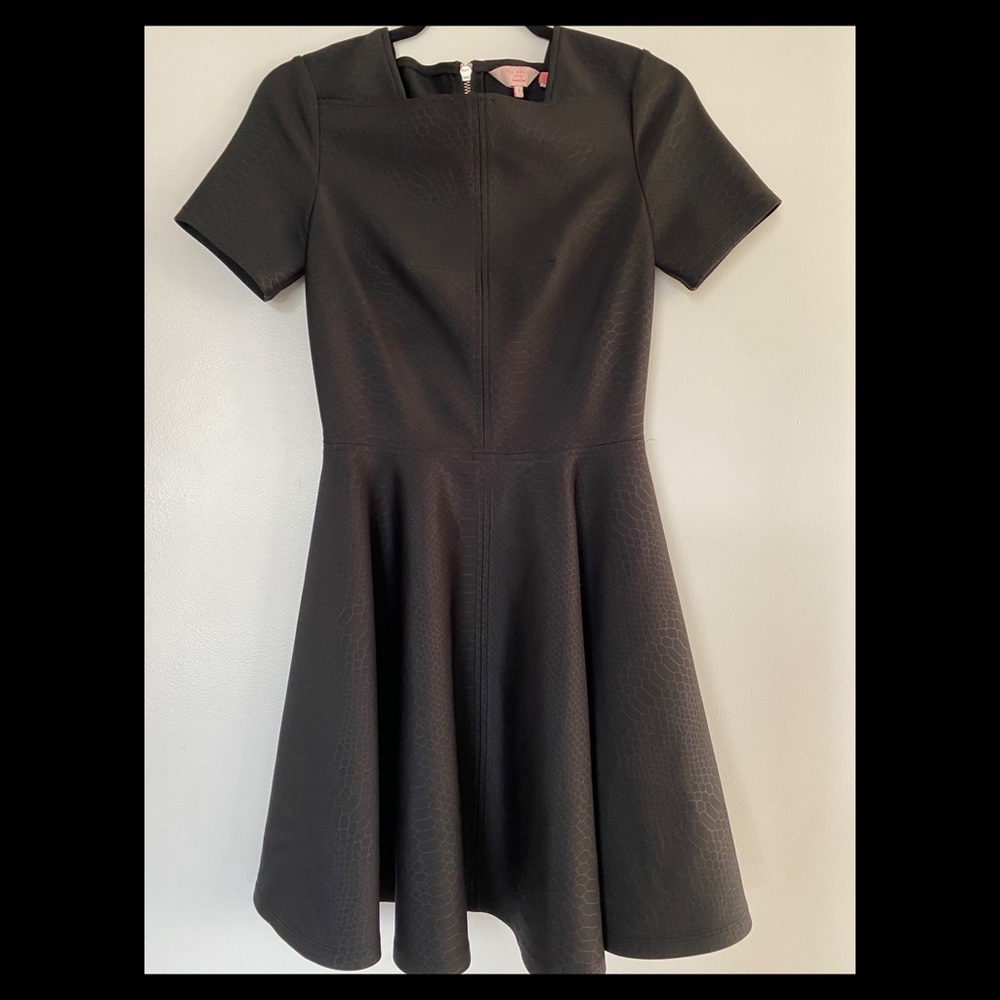 Black Ted Baker A-Line Dress with Subtle Snakeskin Print